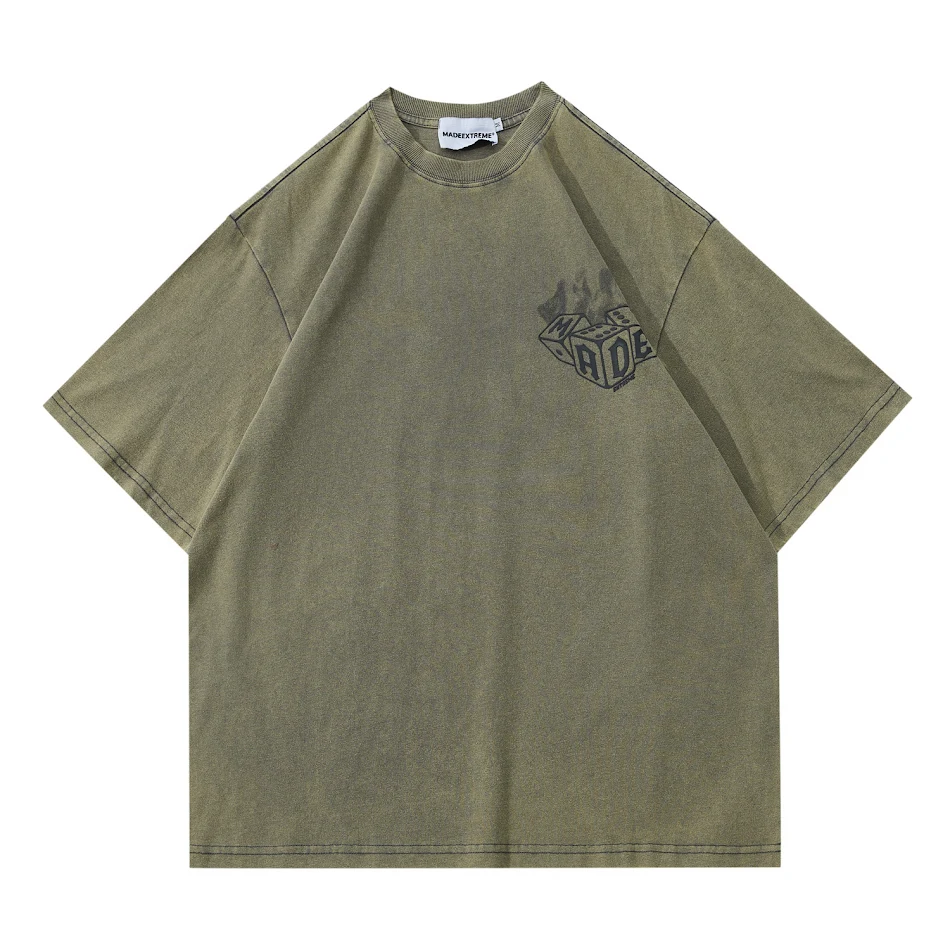Street Retro - Manga corta con estampado de dados de llama para hombre