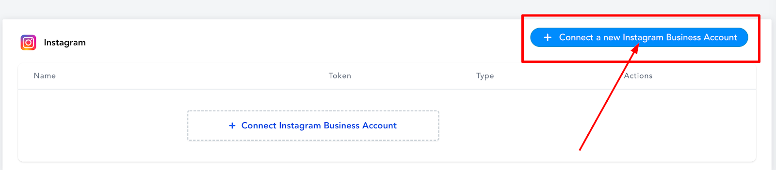 Click on the Connect a new Instagram business account button