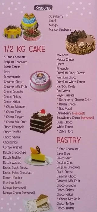 Occasions Cakes and More menu 