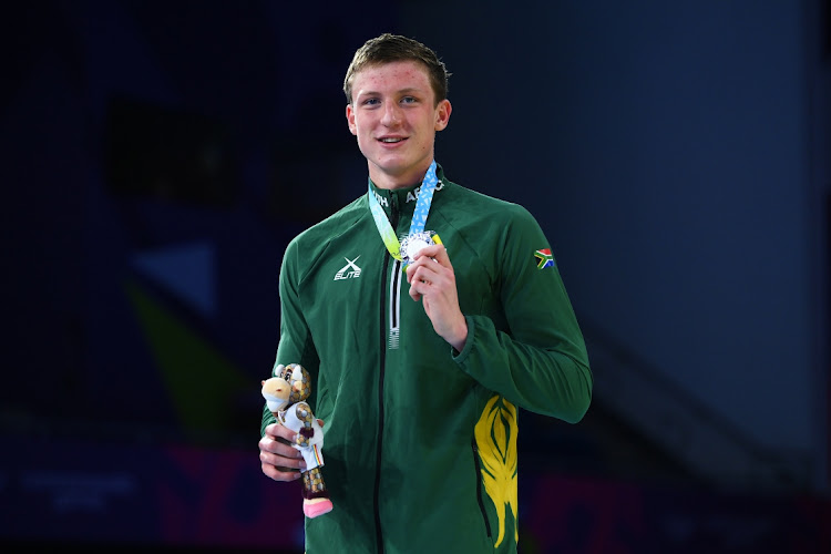 Silver medalist, Pieter Coetzé of Team South Africa with his medal for the Men's 50m Backstroke Final on day four of the Birmingham 2022 Commonwealth Games at Sandwell Aquatics Centre on August 01 2022. Picture: Shaun Botterill/Getty Images