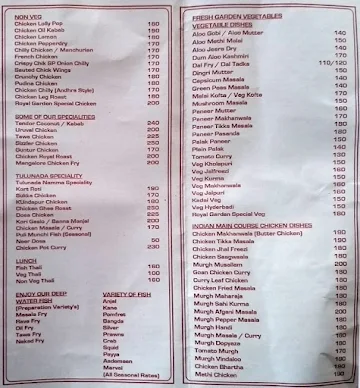 Royal Garden Restaurant menu 