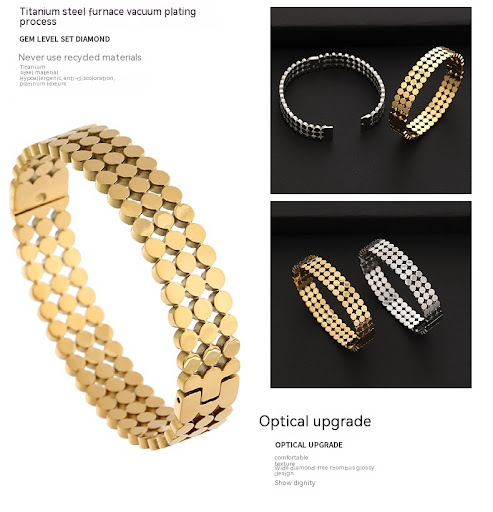 Title 2, Fashion Simple Titanium Steel 18K Gold Plated D...