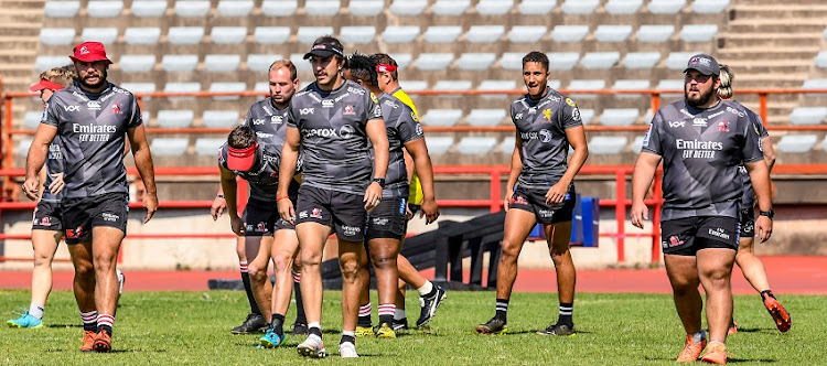 The Lions players during the Emirates Lions training session at Johannesburg Stadium on May 06, 2021 in Johannesburg, South Africa.