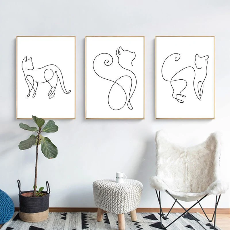 Schlichtes Line Art Wandbild für Sofa, Wohnzimmer Hintergrund, dekorative Malerei, schafft stilvolles Ambiente im Raum.