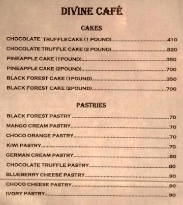 Divine Bakery menu 