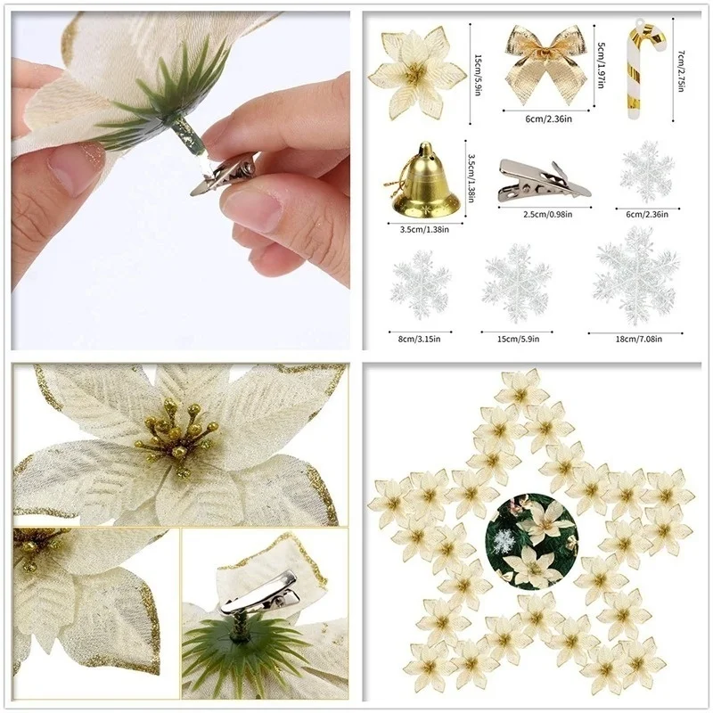 Title 5, 120 stuks Kerst bloem set Kerstboom decoratie h...