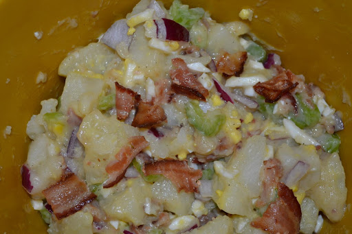 Hot Bacon Dressing on potato salad