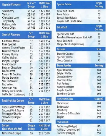 Giani's Ice Cream menu 