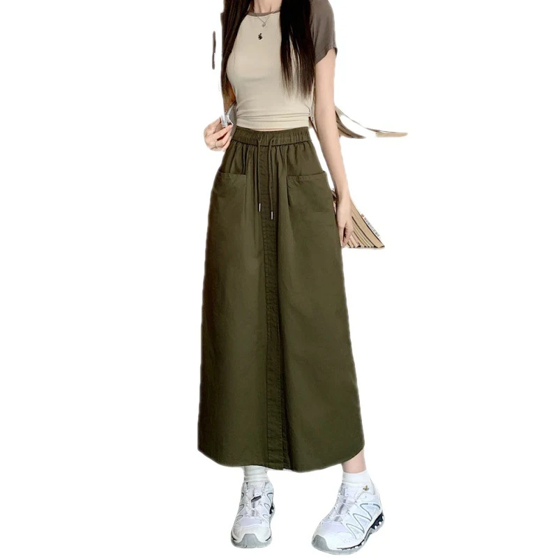 Gonna Midi Donna Stile Coreano in Cotone Lavato con Design Raffinato, Ideale per un Look Elegante e Casual, Perfetta per Ogni Occasione, Comfort Assicurato