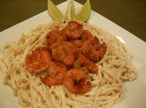 Firecracker Shrimp with Cool Creamy Lime Linguine