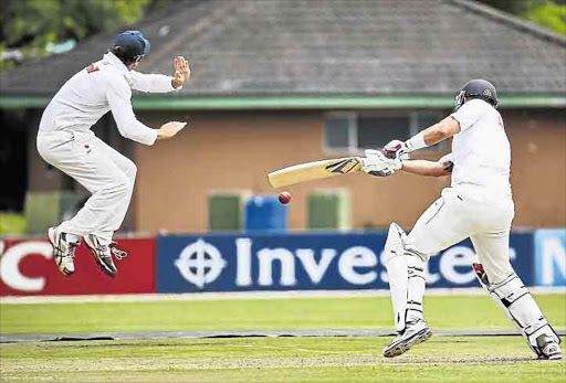 DUCK!: Northerns short-leg Sean Dickson jumps to get out of the way of an attacking leg-side shot by Border’s Martin Walters on the first day of the three-day game at Buffalo Park yesterday Picture: MARK ANDREWS