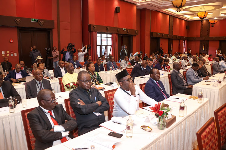 Governors follow proceeding during their 2-day summit in Naivasha on Friday