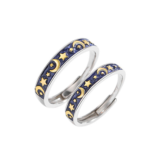 Title 5, Sun Moon Galaxy Sterling Silver 925 Couple Ring...