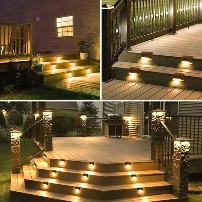 4 Lampes Solaires LED Lumineuses pour Terrasse Jardin Extérieur Balustrade Sentiers Éclairage Jardin Extérieur Lampe Solaire