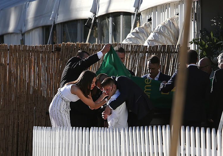 The hearse leaves the funeral service of legendary former Springbok rugby player James Small, being held at The Wanderers Rugby Club on Thursday. The ceremony was closed to photographers. - JULY 18, 2019.