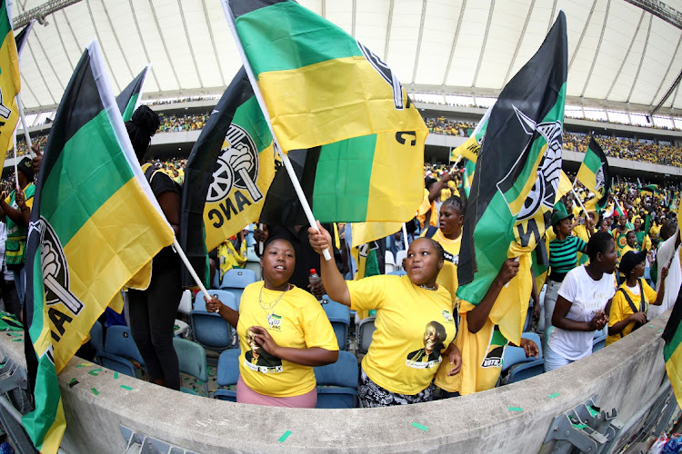 Supporters of African National Congress (ANC) chanting during their party manifesto launch at Moses Mabhida stadium in Durban.