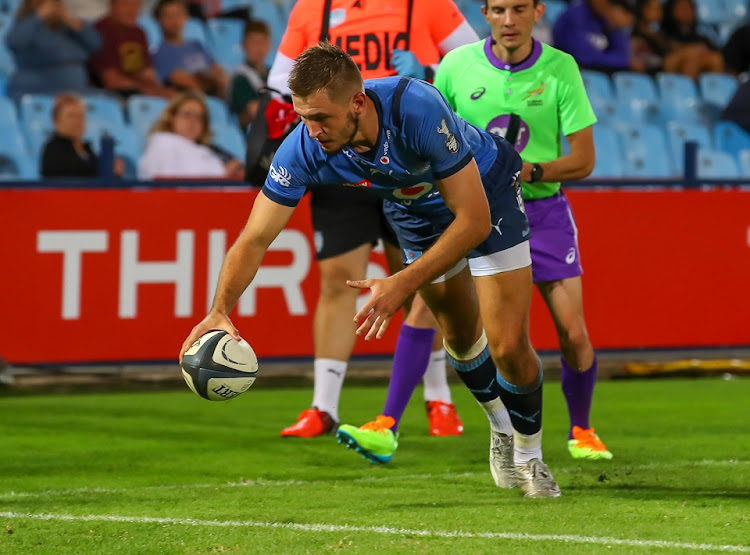 Try time for David Kriel of the Blue Bulls during the Currie Cup match against Western Province at Loftus Versfeld on April 6 2022.