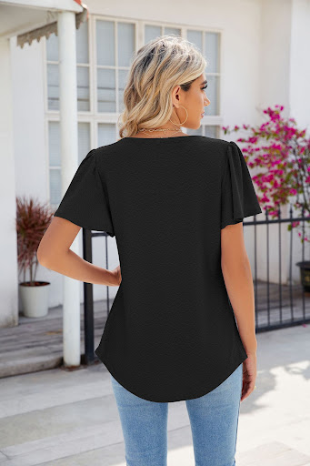 Title 17, Summer Square Neck Pleated Short-sleeved T-shir...