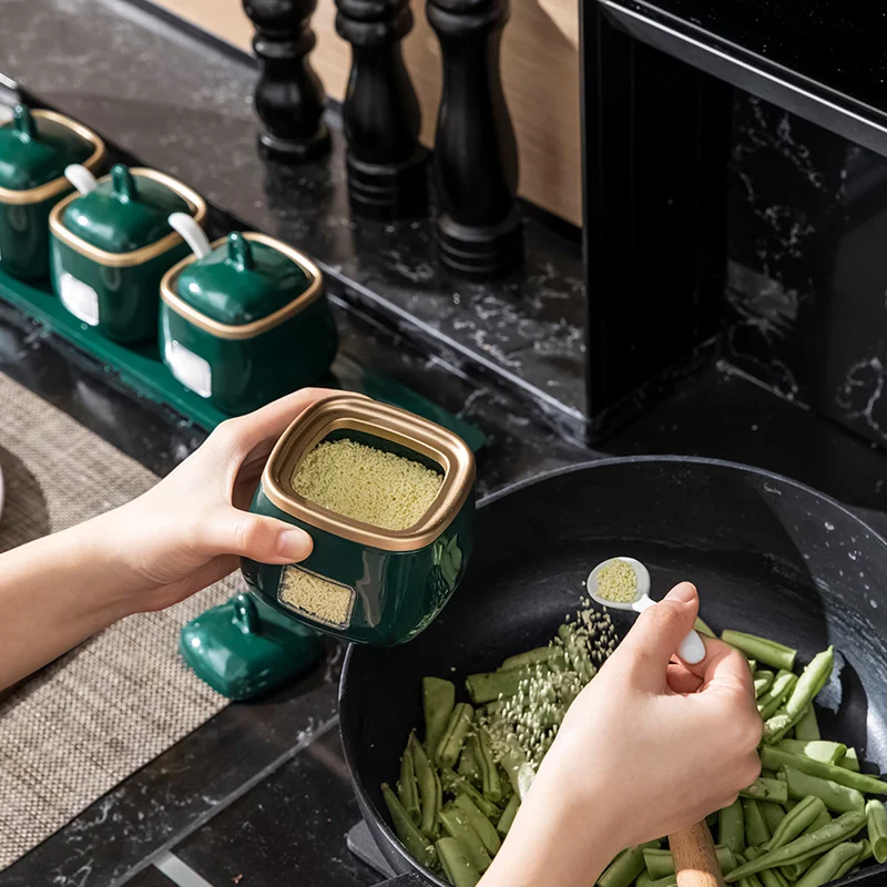 Nordic Light Luxury Plastic Seasoning Box Suit. Stylishly organize your kitchen spices and seasonings with this function