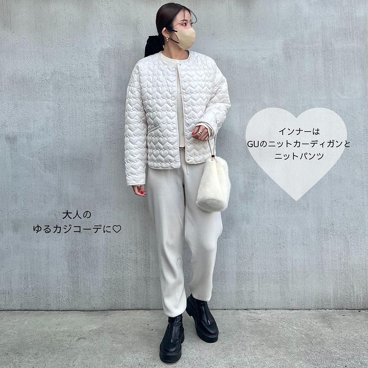 ZARA パフジャケット ハートキルティング グレー