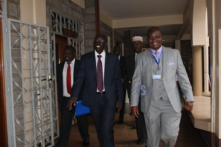 Basic Education Principal Secretary Belio Kipsang and KICD CEO Prof. Charles Ong'ondo during the stakeholders engagement on senior school and teacher education at KICD, Nairobi on April 3, 2024/LEAH MUKANGAI