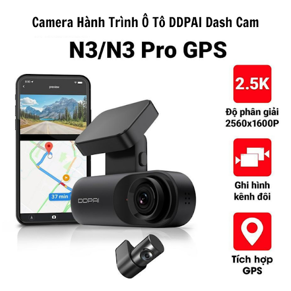 Camera Hành Trình Ô Tô Sothing Ddpai Dash Cam N3 Gps / N3 Pro Gps Độ Phân Giải 1600P - Hàng Chính Hãng