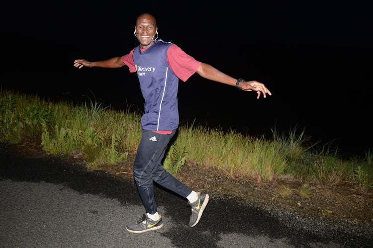 Hendrick Mokganyetsi during the Sports Heros Walk against AIDS walking from Town to Town raising awareness around Carolina on November 27, 2014 in Mpumalanga.