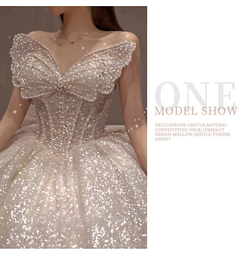 Title 2, One-shoulder high-quality long trailing heavy i...