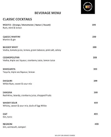 Backstreet Brewery menu 