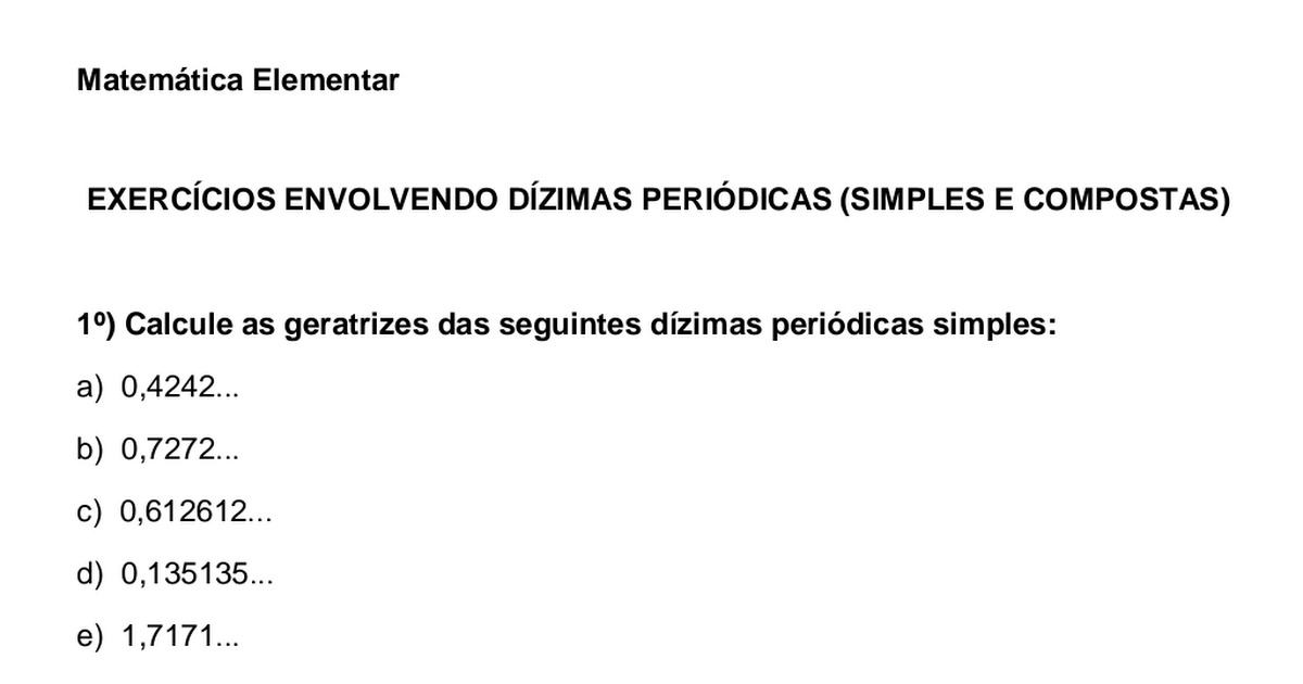 Resultado de imagem para EXERCÍCIO FRACAO GERATRIZ