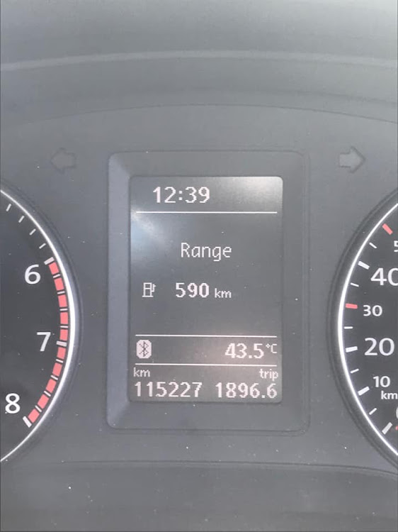 A Durban resident's vehicle temperature gauge reflected 43.5C on Monday afternoon.