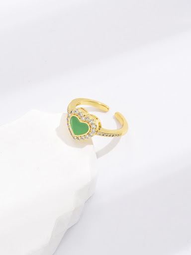Title 6, Adjustable grass green love heart-shaped ring f...
