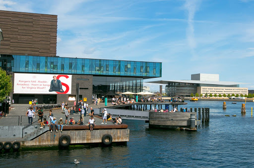 The Royal Danish Playhouse in Copenhagen with the Opera House in the background. 