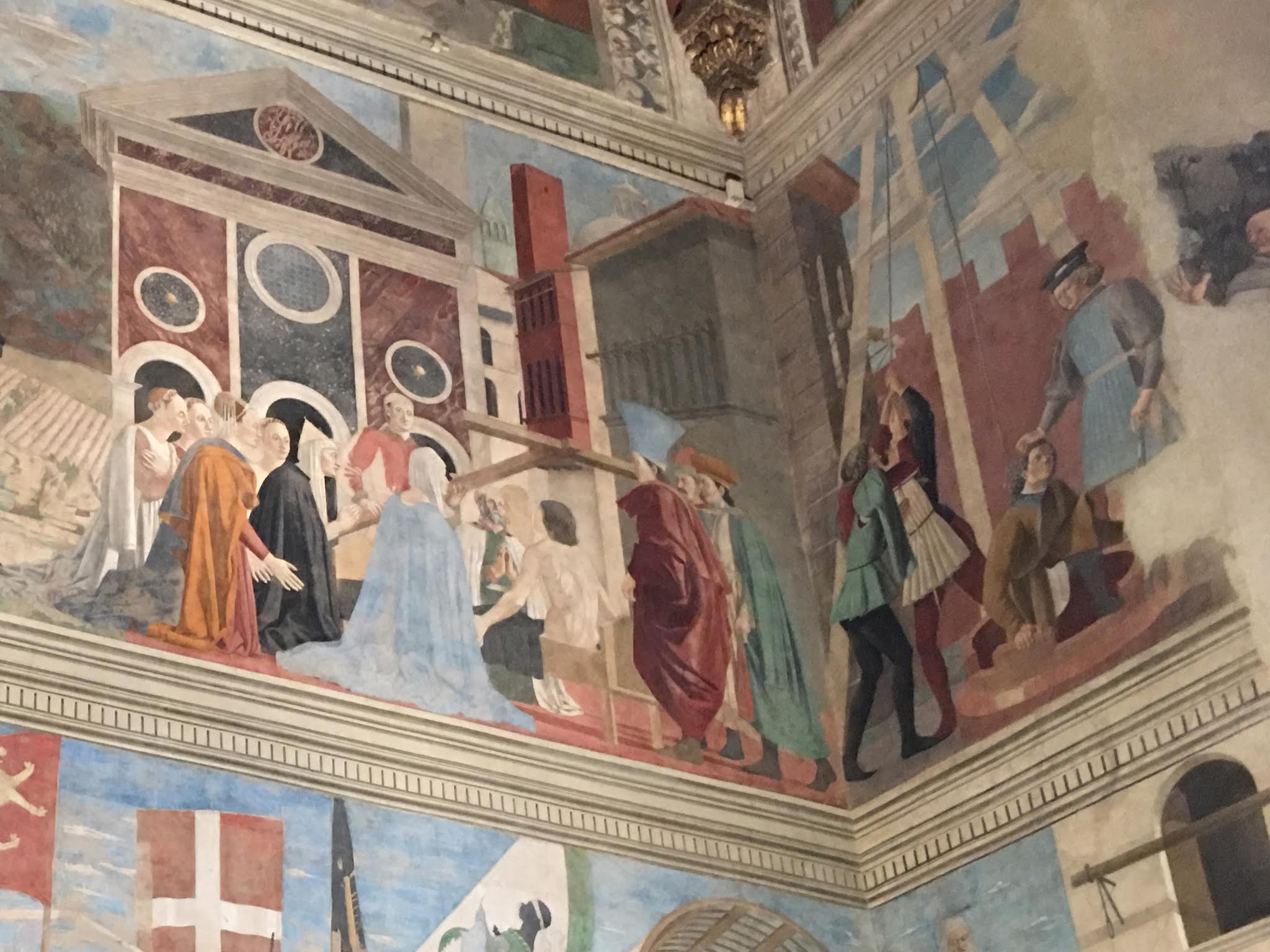 Piero della Francesca, Le Storie della Vera Croce, parete sinistra, [scene Ritrovamento delle tre croci e verifica della Croce], Basilica di San Francesco