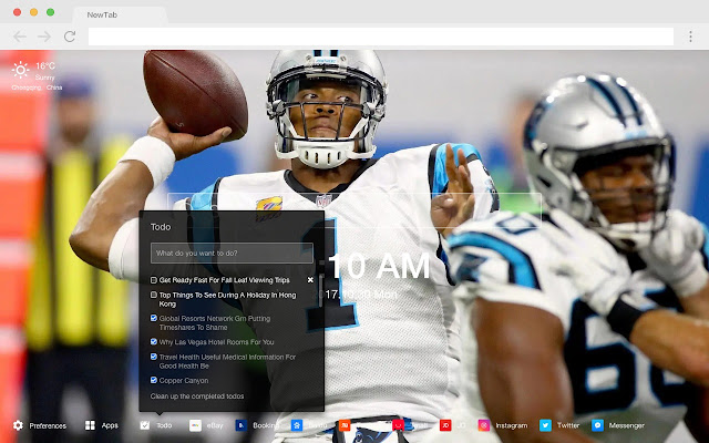 Cam Newton Popular Football HD New Tabs Theme