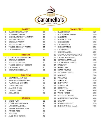 Caramella's Cake Shop & Cafe menu 