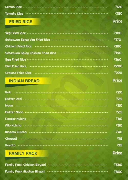 Andhra Ruchulu menu 