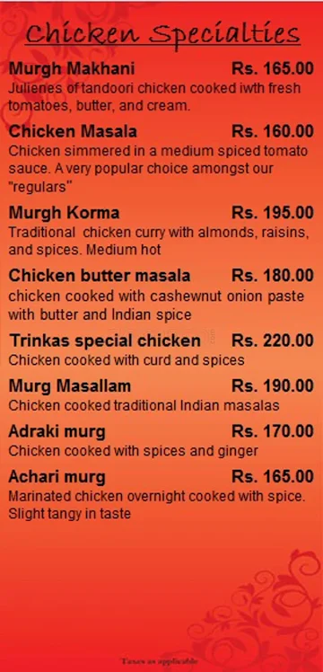 Trinkas Restaurant menu 