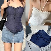 Áo Ống Croptop Dây Yếm Viền Ren Đi Tiệc Đi Biển Đi Chơi Dạo Phố