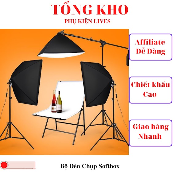 Bộ Đèn Studio Chụp Ảnh Sản Phẩm, Quay Phim, Livestream Chuyên Nghiệp, Chân Cao 2M Softbox 50X70Cm