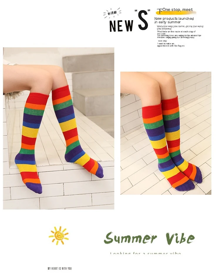 Chaussettes arc-en-ciel en coton mi-mollet — Confortables et colorées, parfaites pour ajouter une touche de fantaisie et de bonne humeur à votre look.