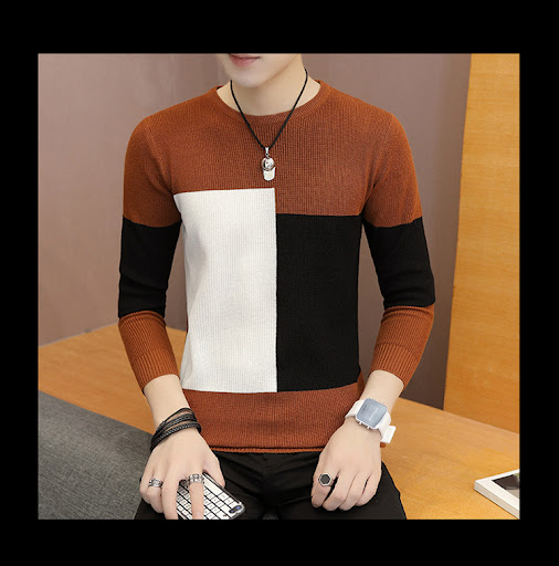 Title 12, Korean Slim Top Mens Knitted Shirt Youth Round...