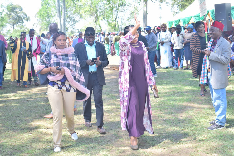 Kipipiri MP Wanjiku Muhia during the swearing in event of Nyandarua governor Dr Moses Kiarie (Badilisha).