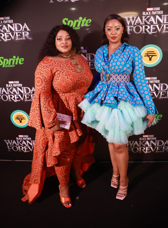 Siyasanga Papu and Nelisa Mchunu at the premiere of Marvel Studios Black Panther: Wakanda Forever at Ster Kinekor, The Zone Rosebank Mall in Johannesburg.