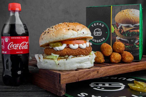 Veg Burger With Veg Nugget ( 6pcs ) And Soft Beverage ( 250ml )