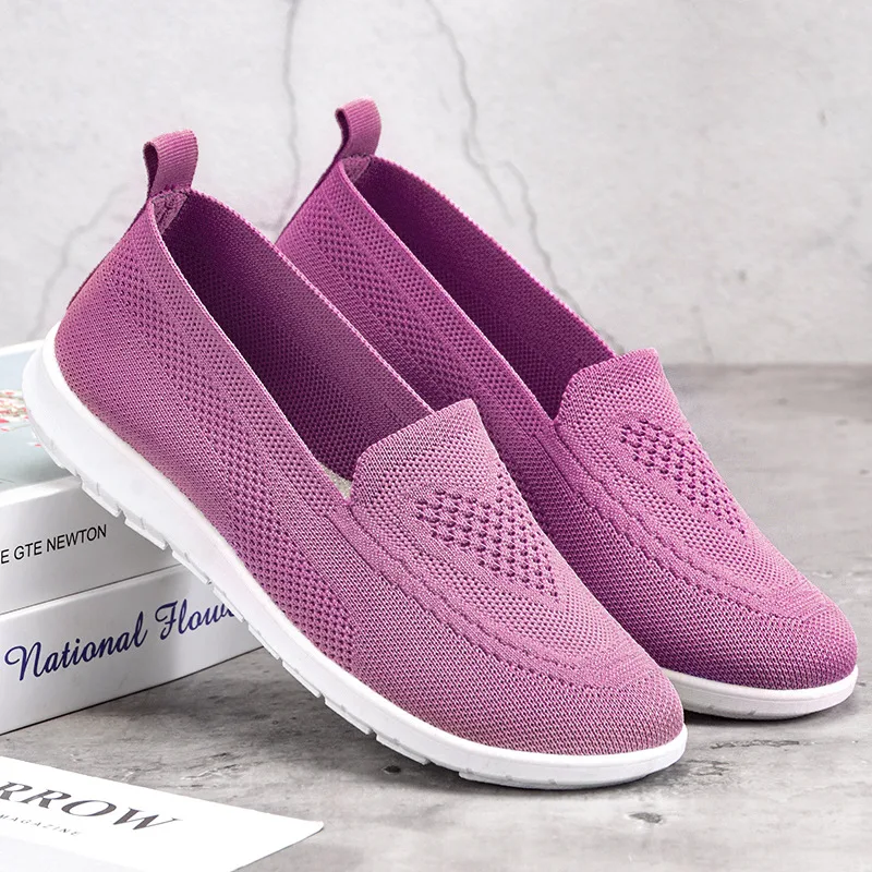 New Spring Women's Shoes Knitted Flat Non Slip Net Shoes Comfortable and Breathable Footwear Perfect for Everyday Wear a