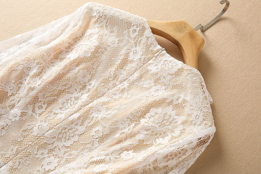 Title 8, Pleated Stitching Lace Long Sleeve Dress
