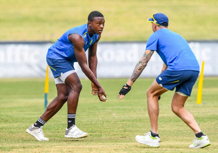 Kagiso Rabada and Dale Steyn of the Proteas during the South African national cricket team training session and interviews at Bidvest Wanderers Stadium on September 27, 2018 in Johannesburg.