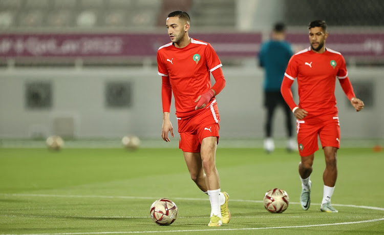 Hakim Ziyech during a Morocco training session at Al Duhail SC Stadium in Doha, Qatar, on December 13 2022.