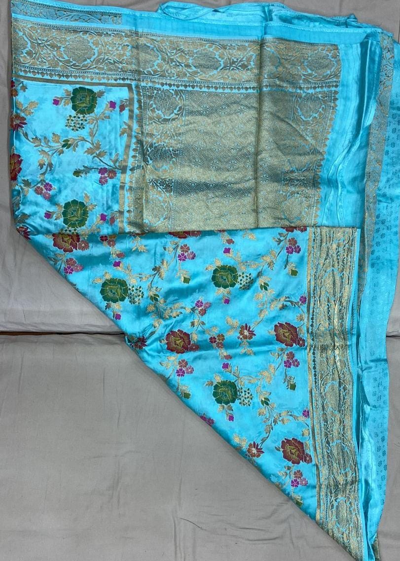 Banaras pure satin silk allover mennakari weaving Motifs saree